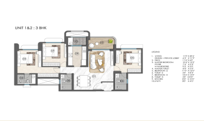 Elanor Kolshet Thane 3BHK Plan